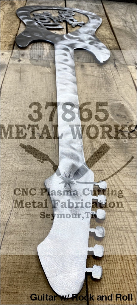 Guitar W/ Rock And Roll Metal Sign