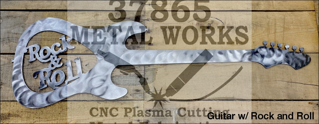 Guitar W/ Rock And Roll Metal Sign