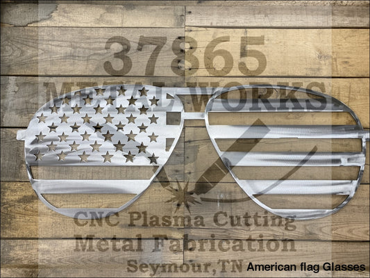 American Flag Glasses Metal Sign